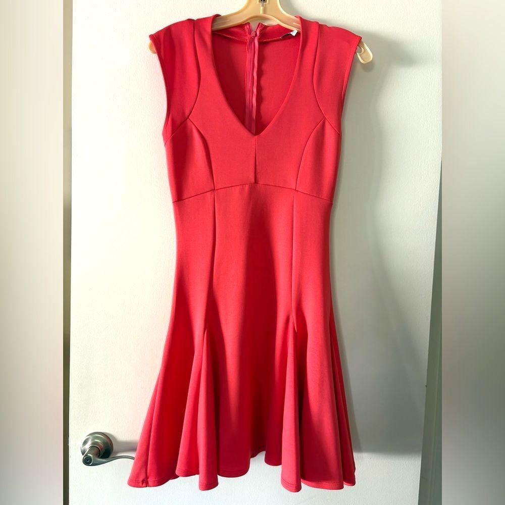 Tomato Girl Red Orange Godet Skater Mini Dress Deep V Plunge XS S Y2K Barbiecore - Picture 2 of 8